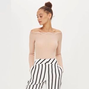 Topshop Lace Trim Long Sleeve Bodysuit